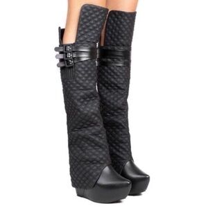 Jeffrey Campbell Quilted Black Over-the-Knee Platform Boots
